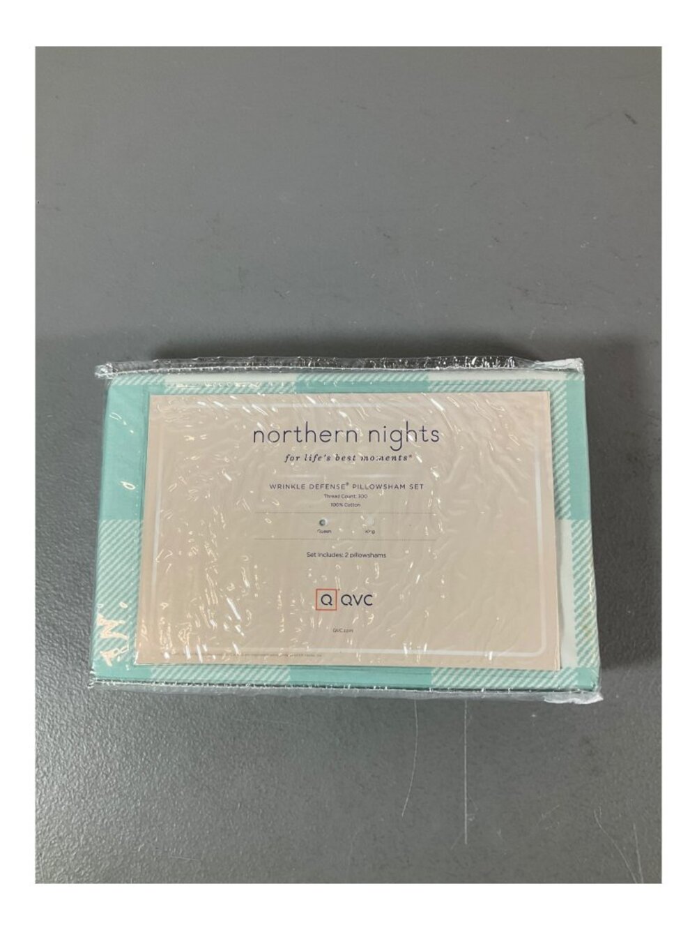 Northern Nights Queen Pillow Sham Set - 300TC Wrinkle Defense, Light Blue Check